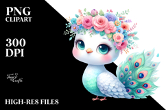 Vibrant Flower Crown Peacock Clipart Product Image 2