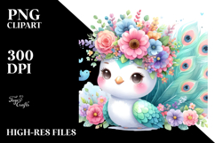 Vibrant Flower Crown Peacock Clipart Product Image 2