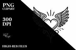 Tattoo Style Heart with Wings, PNG Product Image 2