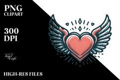 Tattoo Style Heart with Wings, PNG Product Image 2