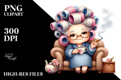Old Lady Teacup Hair Curlers | Clipart Product Image 2