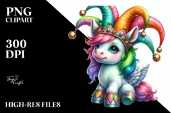 Colorful Baby Unicorn with Jester's Hat PNG Product Image 3