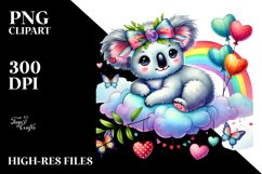 Adorned Boho Koala on Cloud with Hearts PNG Product Image 2