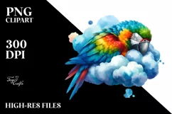 Colorful Watercolor Macaw on Cloud | Clipart Product Image 3