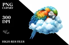 Colorful Watercolor Macaw on Cloud | Clipart Product Image 1