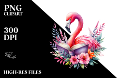 Reading Flamingo Book Sticker Clipart Product Image 2