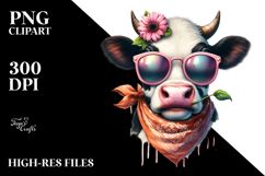 Cow with Sunglasses and Flower, Transparent PNG Product Image 2