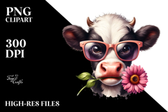 Cow with Sunglasses and Flower, Transparent PNG Product Image 2