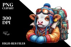 Colorful Baby Cow with Mountaineer&#039;s Gear PNG Product Image 1