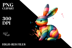 Colorful Bunny on Splashy Background PNG Product Image 2