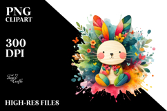 Colorful Bunny on Splashy Background PNG Product Image 2