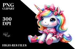 Cute Baby Unicorn with Floral Wreath PNG Product Image 2