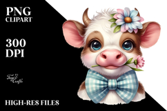 Funny Baby Cow with Bow PNG Product Image 2