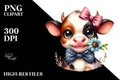 Funny Baby Cow with Bow PNG Product Image 2