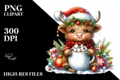 Cute Highland Cow Christmas PNG Product Image 1