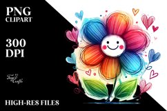 Smiling Scribbled Flower with Hearts Watercolor PNG Product Image 2