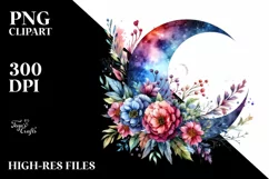 Vibrant Half Moon with Flowers, Transparent PNG Product Image 1