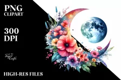 Vibrant Half Moon with Flowers, Transparent PNG Product Image 3