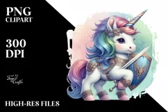 Colorful Baby Unicorn with Shield and Sword PNG Product Image 1