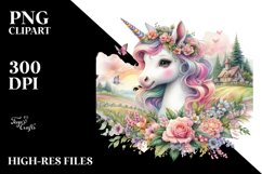 Colorful Pastel Baby Unicorn Country Scene PNG Product Image 3