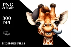 Detailed Giraffe Portrait Tongue Out | Clipart Product Image 3