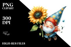 Cute Floating Gnome with Sunflower PNG Product Image 2