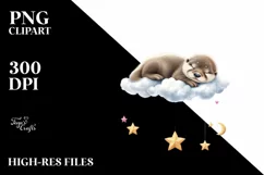 Vibrant Baby Otter Sleeping on a Cloud with Hanging Stars Product Image 1
