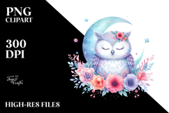 Pastel Owl Sleeping on the Moon PNG Product Image 2