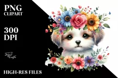 Colorful Flowers Puppy Clipart Product Image 1