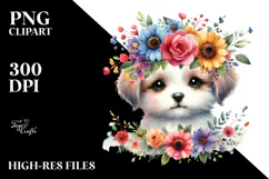 Colorful Flowers Puppy Clipart Product Image 2