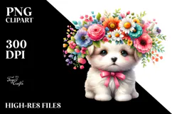 Colorful Flowers Puppy Clipart Product Image 2
