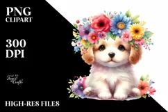 Colorful Flowers Puppy Clipart Product Image 1