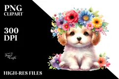Colorful Flowers Puppy Clipart Product Image 2