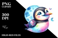 Colorful Baby Brunnich's Guillemots with Moon Clipart Product Image 1