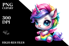 Cute Baby Unicorn with Floral Wreath PNG Product Image 2