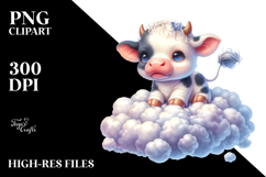 Sublimation Cute Baby Cow on Lofty Cloud Product Image 2