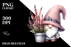 Watercolor Cute GNOME with Big Hat and Heather PNG Product Image 2