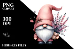 Watercolor Cute GNOME with Big Hat and Iris PNG Product Image 2