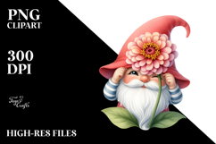 Cute GNOME with Zinnia PNG Product Image 2
