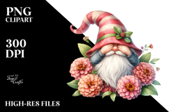 Watercolor Cute GNOME with Big Hat and Zinnia PNG Product Image 2