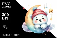 Colorful Baby Polar Bear with Moon and Stars Clipart Product Image 1