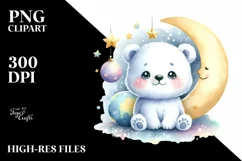 Colorful Baby Polar Bear with Moon and Stars Clipart Product Image 1