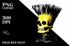 Skull with Hair, Washed, Simple PNG Product Image 1