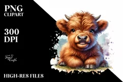 Cute Baby Highland Cow Sitting | Sublimation | Clipart Product Image 1