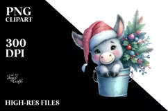 Cute Donkey with Santa Hat, Christmas PNG Product Image 2