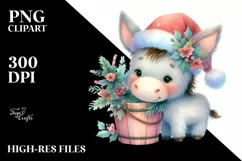 Cute Donkey with Santa Hat, Christmas PNG Product Image 2