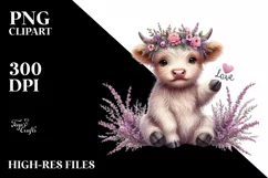Cute Smiling Highland Cow with Flowers Product Image 3