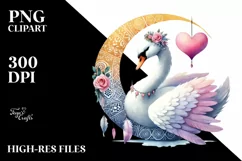 Colorful Swan Sitting on a Half Moon PNG Product Image 2