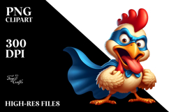 Goofy Cartoon Chicken in Superhero Cape PNG Product Image 2