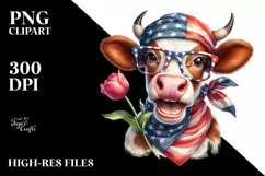 Enthusiastic Cow Portrait Wearing USA Flag Colors with Tulip Product Image 3